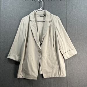 GRAVER Susan Graver LK Fusion 3/4 Slv Cutaway Hem Blazer Sandstone, Size 1X